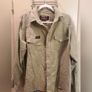 Men's FORGE FR Tan Flame Fire Resistant Long Sleeve Shirt size L - Snap Pearl